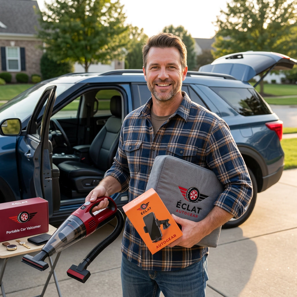 A driver with the EclatAutoGear car accessories collection